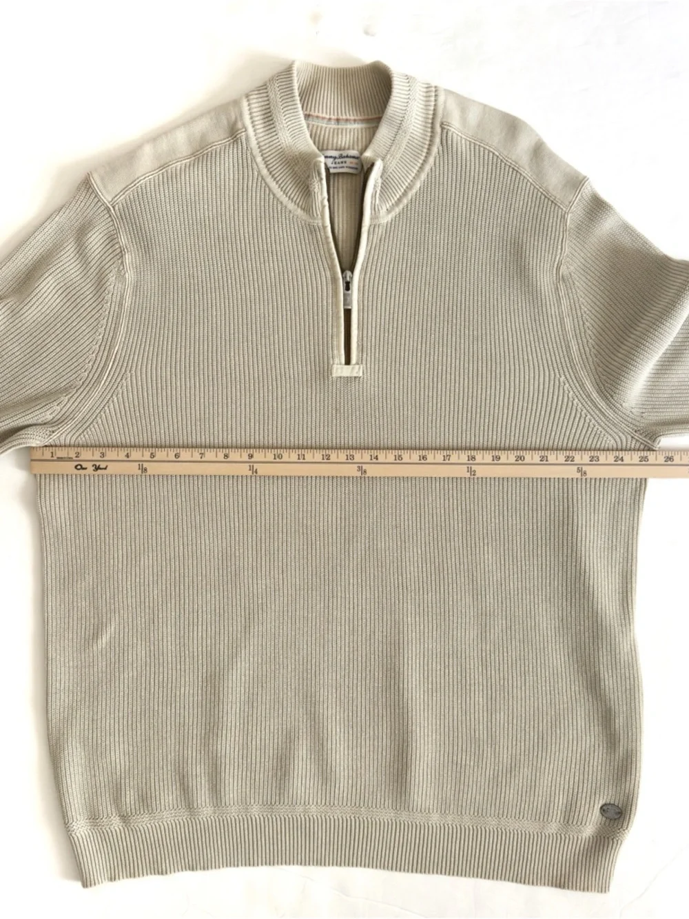 Tommy Bahama Jeans 1/4 Zip Sweater Mens 3XL Cream Cotton Knit Pullover Casual